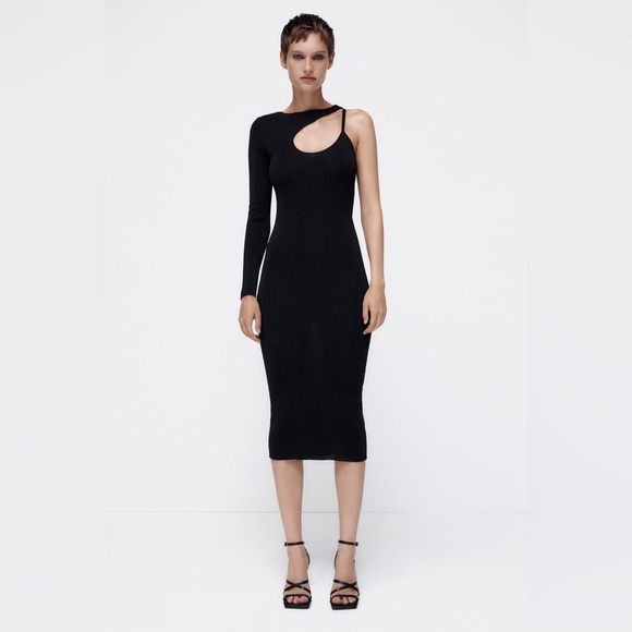 Zara Black Cut Out Knit Dress Size S - Picture 2 of 10